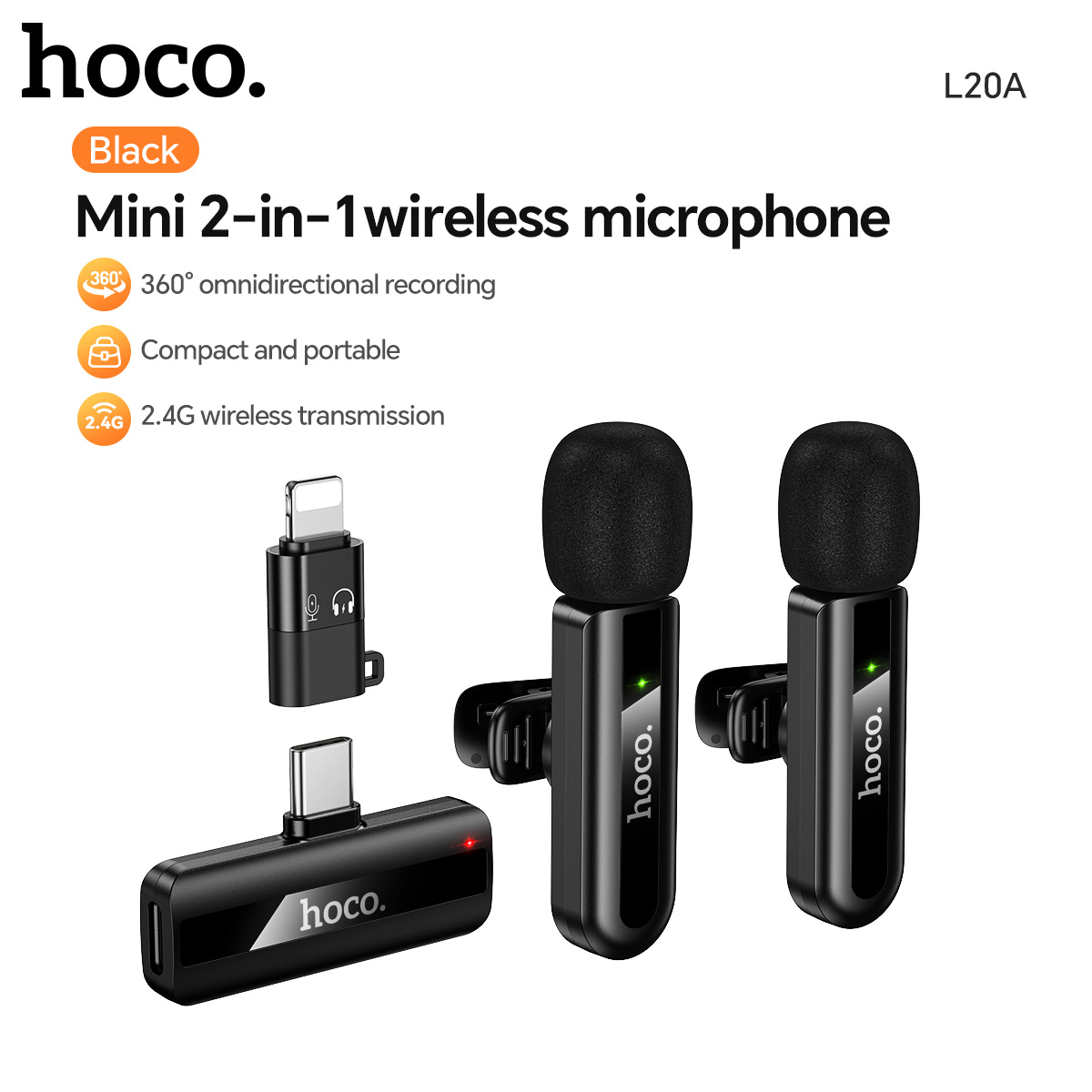 Streaming Mic Condenser - HOCO L20A Wireless Lavalier Lapel Mirophone